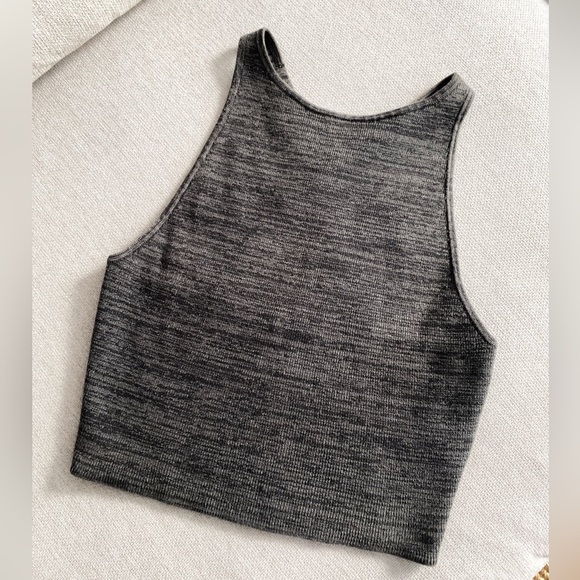 Hollister Grey Knit Criss Cross Cropped Tank Top - Size L - High Neck - Picture 7 of 10
